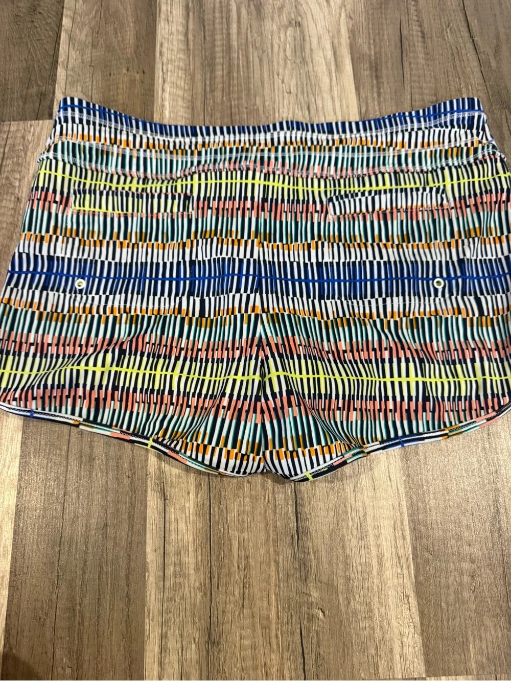 Athleta Multi-Stripe Athletic Shorts in Blue, Yellow, Pink